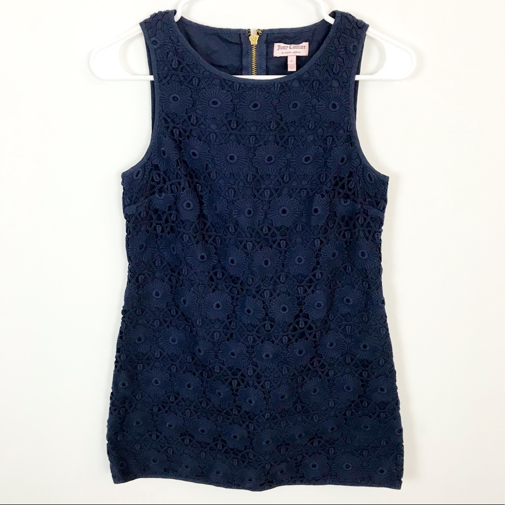 Juicy Couture Sleeveless Elegant Navy Top Shirt with Gold Zipper Workwear Size 0